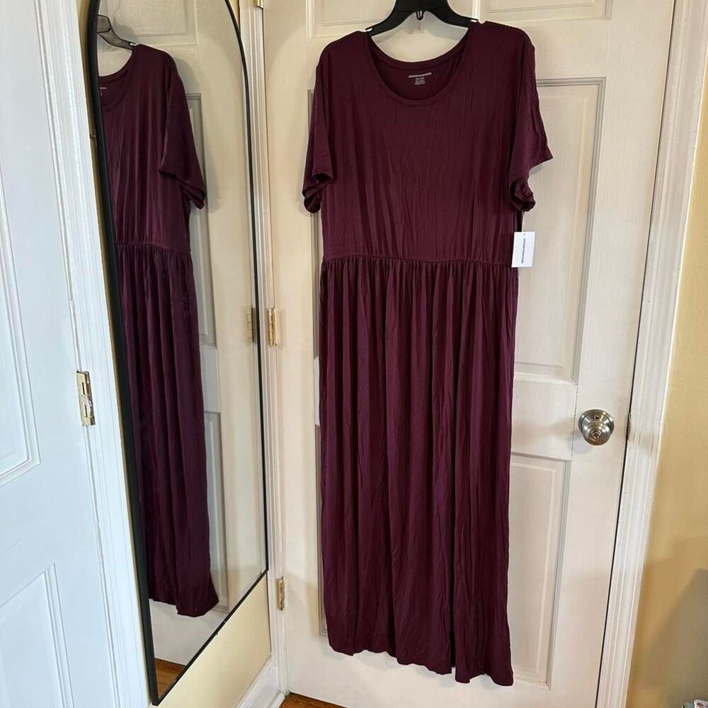 Amazon Essentials Womens XXL Burgundy wine Maxi Dress Short Sleeve Rayon